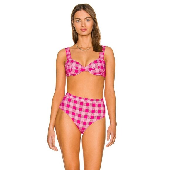 SOLID & STRIPED Other - Solid and Striped Lilo Top and Bottom Pink Multi Gingham L Bathing Suit